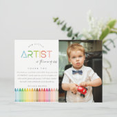 かわいいアーティストクレヨン レインボー フォト どんな年齢の誕生日 サンキューカード (スタンド正面)