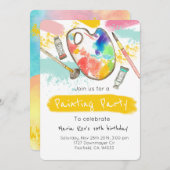 かわいいアーティ絵画ストの子どものパーティー誕生招待状 招待状 (正面/裏面)