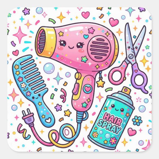 かわいいアートスタイルのヘアスタイリストツール スクエアシール (正面)