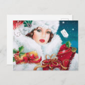 かわいいアートデコのレトロなヴィンテージクリスマス シーズンポストカード (正面/裏面)