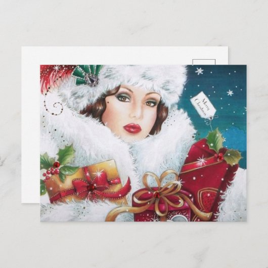 かわいいアートデコのレトロなヴィンテージクリスマス シーズンポストカード (正面/裏面)