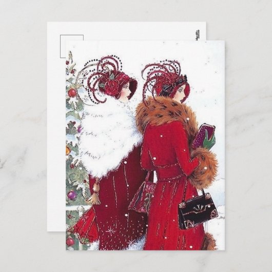 かわいいアートデコレトロヴィンテージレディース シーズンポストカード (正面/裏面)