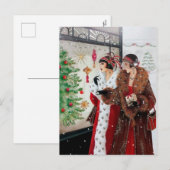 かわいいアートデコ・レトロ・ヴィンテージのクリスマスガール シーズンポストカード (正面/裏面)