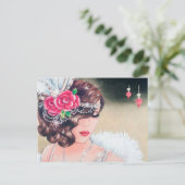 かわいいアートデコ・レトロ・ヴィンテージのホリデー・クリスマス・レディ シーズンポストカード (スタンド正面)