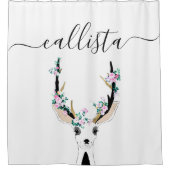 かわいいアートピンクフローラ鹿動物イラストレーション シャワーカーテン (正面)