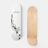 かわいいアートピンクフローラ鹿動物イラストレーション スケートボード (正面)