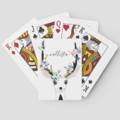 かわいいアートピンクフローラ鹿動物イラストレーション トランプ (裏面)