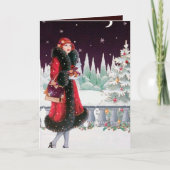 かわいいアートヴィンテージレディーメッセージを追加 シーズンカード (正面)