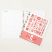 かわいいアート図解入りの、写真付きの用品柄コーラルレッド プランナー手帳 (ディスプレー)