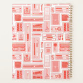 かわいいアート図解入りの、写真付きの用品柄コーラルレッド プランナー手帳 (裏面)