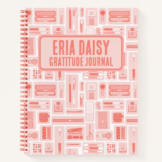 かわいいアート用品パターンコーラルレッドモノグラム ノートブック (正面)