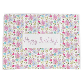 かわいいアーバンカラフルウォーター色フローラ ラージペーパーバッグ