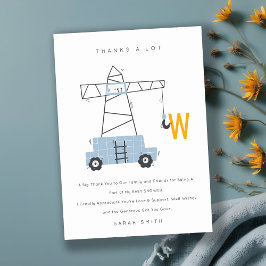 かわいいアーバン建築クレーンボーイズベビーシャワー サンキューカード