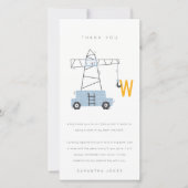 かわいいアーバン建築クレーンボーイズベビーシャワー サンキューカード (正面)