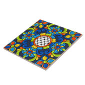 かわいいアールデコ抽象芸術ブルーの花柄 タイル (側面)