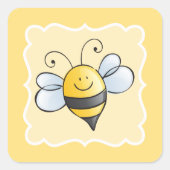 かわいいイエローとブラックの（昆虫）マルハナバチ スクエアシール (正面)