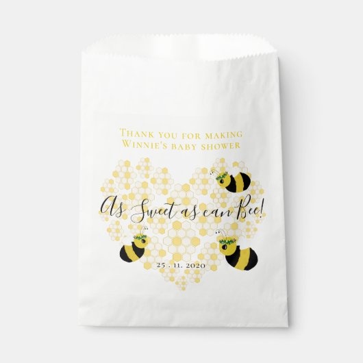かわいいイエローのまわりにハニカムハートベビーシャワー フェイバーバッグ (正面)