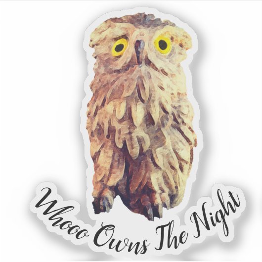 かわいいイエローアイドウォーターカラーフクロウカスタム文字 シール (正面)