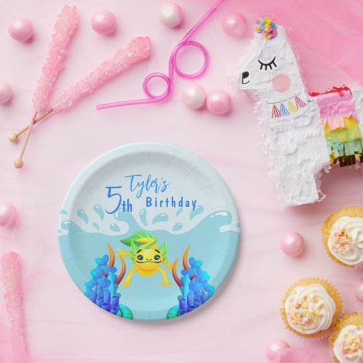 かわいいイエローアクソロトルボーイバースデーパーティー ペーパープレート (パーティー)