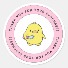 かわいいイエローアヒルありがとうラウンドステッカー ラウンドシール