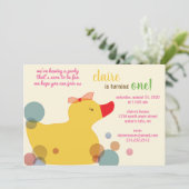 かわいいイエローアヒルの誕生日パーティーの招待状 招待状 (スタンド正面)