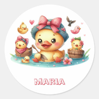 かわいいイエローアヒルベビー ラウンドシール