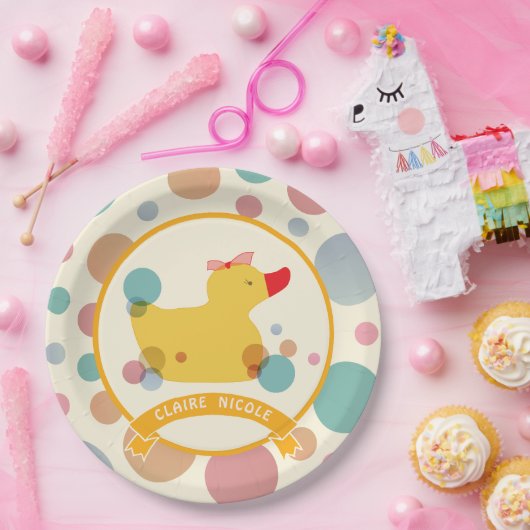 かわいいイエローアヒル誕生日パーティー ペーパープレート (パーティー)