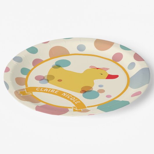 かわいいイエローアヒル誕生日パーティー ペーパープレート (アングル)