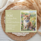 かわいいイエローオレンジキャットウォーター色90誕生日 招待状
