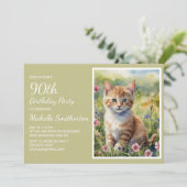 かわいいイエローオレンジキャットウォーター色90誕生日 招待状 (スタンド正面)