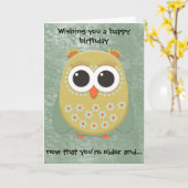 かわいいイエローオレンジグリーンフクロウ誕生日カード カード (黄色い花)
