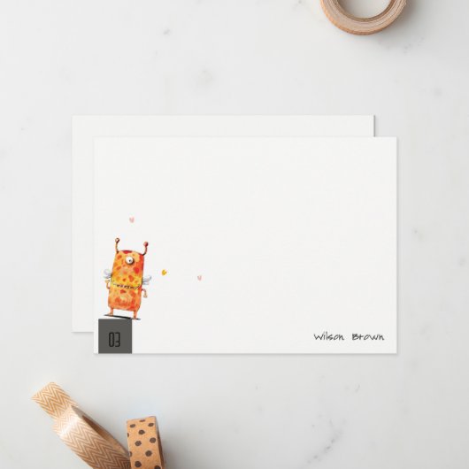 かわいいイエローオレンジ一眼モンスター子供の誕生日 ノートカード