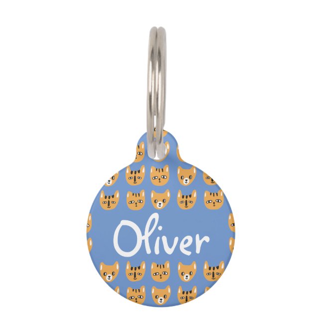 かわいいイエローキャットヘッドパターンカスタマイズ可能な名前ペット ペット　ネームタグ (正面)