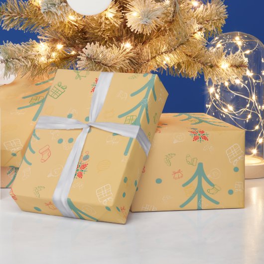 かわいいイエロークリスマス ラッピングペーパー (クリスマス)