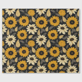 かわいいイエロークリームサンフラワーブラック ラッピングペーパー (フラット)