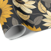 かわいいイエロークリームサンフラワーブラック ラッピングペーパー (ロールコーナー)
