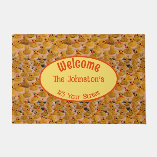 かわいいイエローゴムアヒルパーソナライズされた ドアマット (正面)