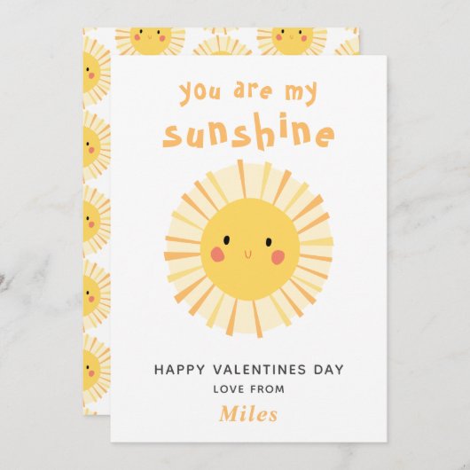 かわいいイエローサンシャインイラストレーションバレンタインデー (正面/裏面)