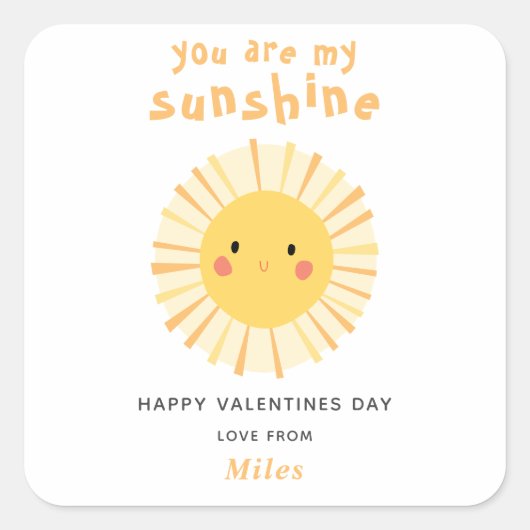 かわいいイエローサンシャインイラストレーションバレンタインデー スクエアシール (正面)