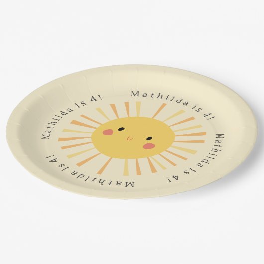 かわいいイエローサンシャインイラストレーション誕生日パーティー ペーパープレート (アングル)