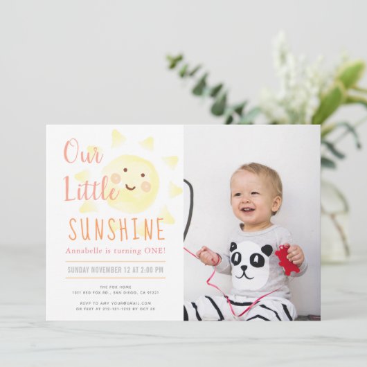 かわいいイエローサンシャインガール1stフォトバースデーパーティー 招待状 (スタンド正面)