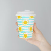 かわいいイエローサンシャインストライプサマーズブルー&ホワイト 紙コップ