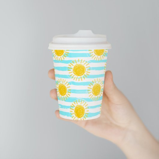かわいいイエローサンシャインストライプサマーズブルー&ホワイト 紙コップ