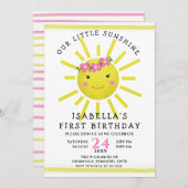 かわいいイエローサンシャイン1st誕生日パーティー 招待状 (正面/裏面)