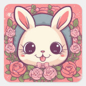 かわいいイエロースイートバニーバースデーパーティー スクエアシール (正面)