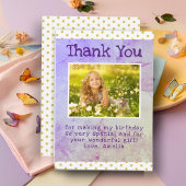 かわいいイエロースターパターンガールフォト誕生日 サンキューカード