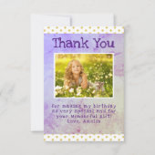 かわいいイエロースターパターンガールフォト誕生日 サンキューカード (正面)