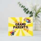 かわいいイエロースーパーヒーロー祖父母の日 ポストカード (スタンド正面)