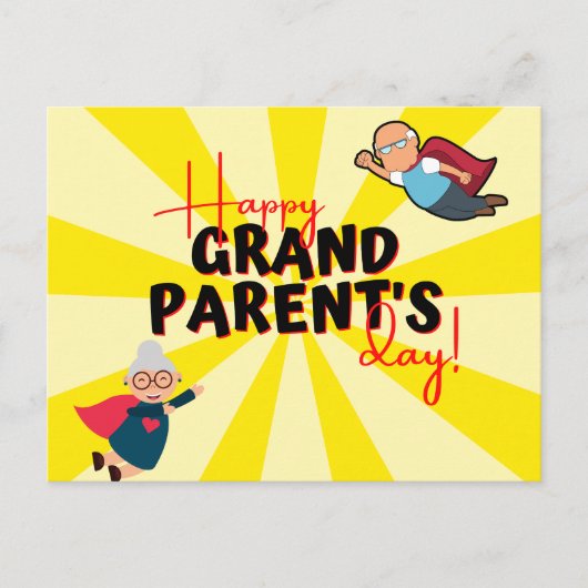 かわいいイエロースーパーヒーロー祖父母の日 ポストカード (正面)