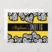 かわいいイエローゼブラハートスウィート16誕生日はがき ポストカード (正面/裏面)